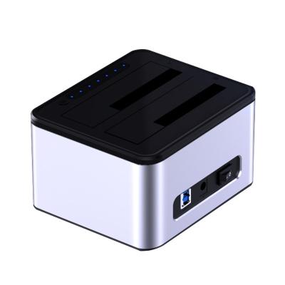 China Dual Bay USB3.0 Hdd Duplicator Hdd Enclosure 5Gbps Aluminum Hard Drive Disk Hdd Docking Station for sale