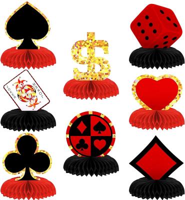 China Party Decoration 8 Pieces Honeycomb Poker Centerpieces Game Centerpieces Themed Sign Decoration for Casino Poker Theme Birthday Party Supplies for sale