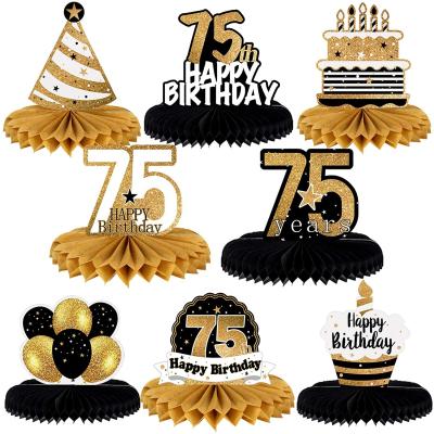 China Party Decoration Birthday Table Honeycomb Centerpieces Happy Cheers 75th to 75th Birthday 75 Years Party Table Decorations for sale