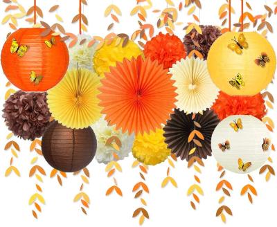 China Party Decoration Fall Party Decorations Kit Paper Hanging Fans Lanterns Flowers with 3D Butterfly Autumn Leaves Garland for Birthday Party Decor for sale