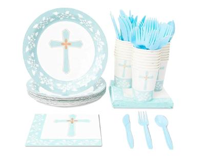 China Party Decoration Baptism Party Decoration for Boys Religious Party Supplies Plastic Paper Plates, Napkins, Cups and Cutlery Religious Party Decor for sale