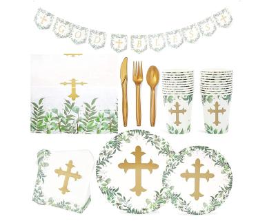 China Party Decoration Baptism Party Supplies Set for Boys Girls First Communion Confirmation Kit First Communion Banner Decorations God Bless Banner for sale