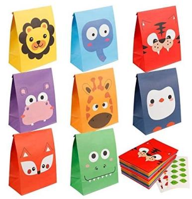 China Animal Gift Wrapping Gift Bags Kids Goodie Bags For Birthday Party Girl Candy Treat Paper Gift Bags For Jungle Safari Party for sale