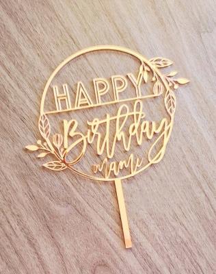 China Party Gold Happy Birthday Cake Topper Happy Birthday Cake Bunting Birthday Cake Decoration Customized Acrylic Decoration Supplies for sale