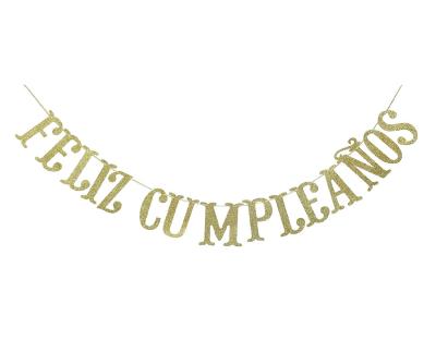 China Spanish Feliz Cumpleanos Gold Glitter Banner Party Decoration Happy Birthday, Fiesta MexicanTheme Party Decorations (Gold) for sale