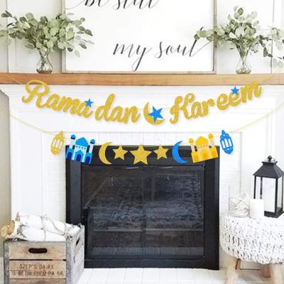 China Eid Ramadan Mubarak Party Decorations Ramadan Kareem Banner Happy Ramadan Banner Party Decoration Gold Glitter Banner for sale