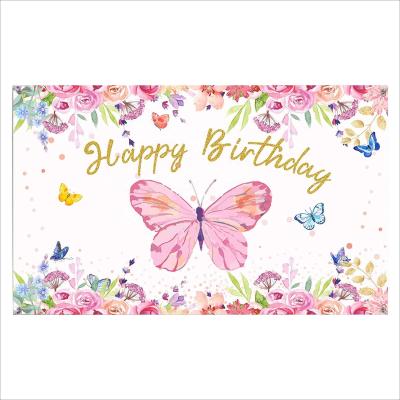 China Party Decoration Butterfly Birthday Party Decorations Happy Birthday Banner Spring Party Themed Background for sale