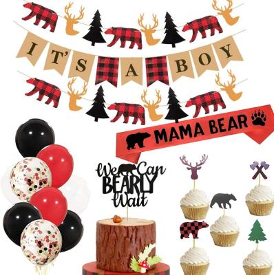 China One Kind Hunter Theme It Rustic Buffalo Plaid Buffalo Boy's Camping Bear Baby Shower Banner Baby Shower Set Party Decoration Lumberjack Tell Supplier for sale