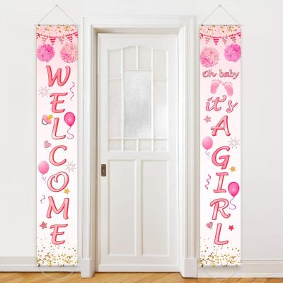 China Party decoration baby shower decorations welcome it is a girl banner backdrop background door porch hanging sign for baby shower party supplies, for sale