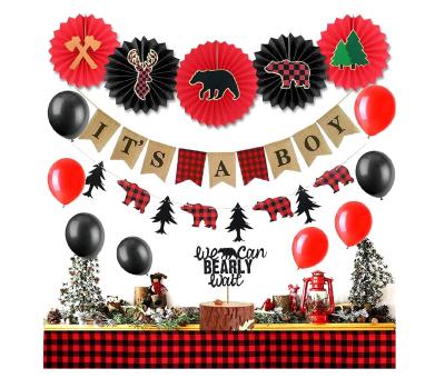 China Lumberjack Baby Shower Decorations Party Decorations for Boy Buffalo Plaid Baby Shower Decorations Supplies Bundle for sale