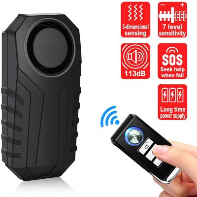 China 113dB Vibration Bike Motorcycle Bicycle Security Waterproof Anti-theft Wireless Anti-theft Alarm Bike Alarm With Remote for sale