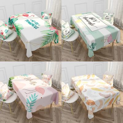 China Customized Design Waterproof Digital Printing Table Cloth Wedding Party Table Cloths With Flamingo Plush Pillow Green Plants Flowers for sale