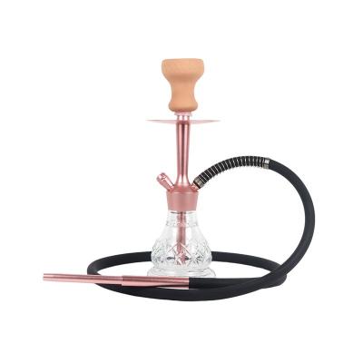 China Portable Small Size Smooking Shisha Hotselling Arabic Hookah with Rose Gold Aluminum Stem Glass Base Shisha Hookahs for sale