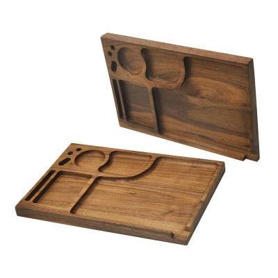 China Custom Wooden Rolling Solid Wood Rolling Tray With Grooves Smoking Accessories Walnut Solid Wood Serving Trays Black Walnut 2022 for sale