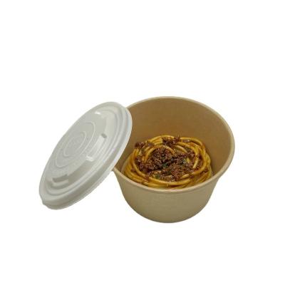 China Disposable Greaseproof Brown Disposable Bowls 500ml Kraft Paper Food Packaging Disposable Bowl With Plaid Lid for sale