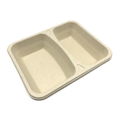 China 2 Compartment 100% Bagasse Disposable Compostable Food Tray With PLA Liner for sale