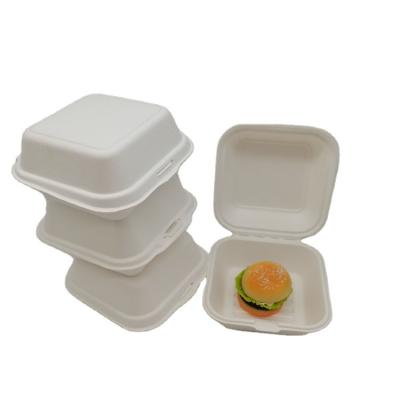 China Biodegradable Hamburger Box Bagasse Sugarcane Food Packaging Disposable Clamshell Box For Lunch Bento Cake Sandwich for sale