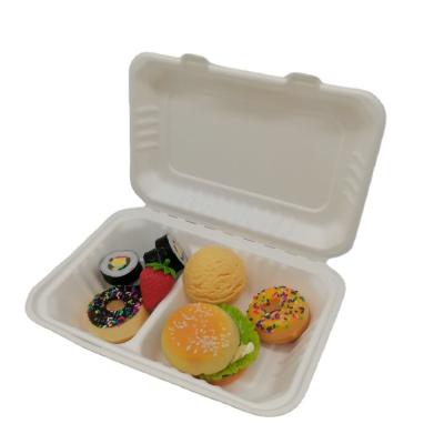 China To Go Biodegradable Biodegradable Sugar Cane Clamshell Food Box Takeout Packaging for sale