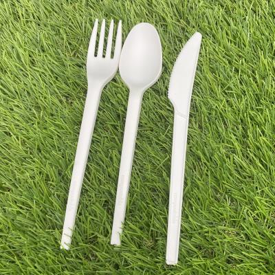 China Disposable Biodegradable PLA Knife Fork Spoon Cloth Set 6.5inch for sale