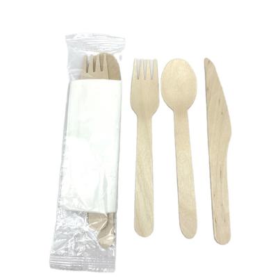 China Environmental Friendly High Quality Disposable Wooden Cutlery Pack With Napkins for sale