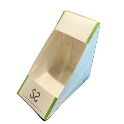 China Minimalist Disposable Wholesale Sandwitch Trigone Paper Box With Clear Window for sale