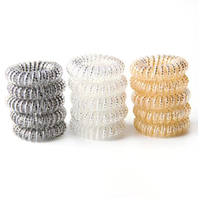 China Gold Curly Hair Women Spiral Hair Rings No Crease Coil Hair Ties Phone Cord Ponytail Holders For Thick Hair for sale