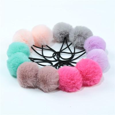 China New Winter Fashion Women Girls Curly Hair Patchwork Hairball Cute Plush Scrunchie Soft Hair Ornament Headband for sale