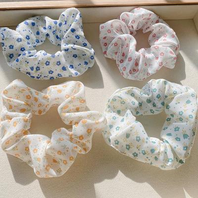 China New Style Scrunchie Soft Hair Scrunchies White Flower Embroidered Organza Scrunchies For Summer for sale