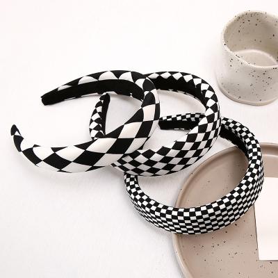 China New Plaid Print Hair Decoration Girl Headband Women's Headband Hair Accessories Face To Wash Wide Hair Band for sale