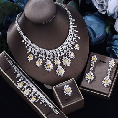 China CLASSIC Luxury Trendy Waterdrop Statement Saudi Arabia Jewelry Set For Women Wedding Cubic Zircon African Dubai Bridal Jewelry 4 Pieces for sale