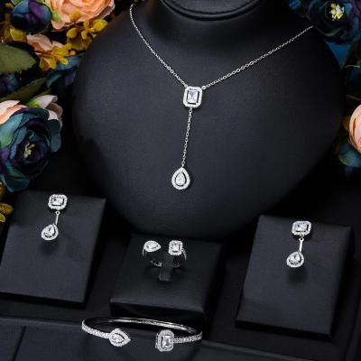 China CLASSIC SIMPLE Luxury Geometric 4pc Jewelry Sets For Women Wedding Bridal Zircon CZ Dubai Jewelry Set for sale