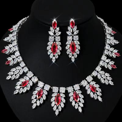 China CLASSIC High Quality AAA Zircon Platinum Plated Dubai Wedding 2 Pcs Bridal Jewelry Sets for sale