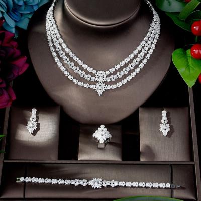 China CLASSIC Wedding Necklace Earrings Set For Women Full AAA Zircon Bridal Jewelry Sets for sale