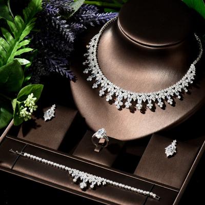 China CLASSIC Luxury White Color 4 Pcs Set CZ Jewelry Sets For Women Wedding Earring Ring Bracelet Jewelry Necklace Accessories for sale