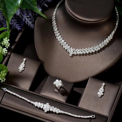 China CZ 4pcs Latest CLASSIC Luxury Women Jewelry Big Bridal Wedding Jewelry Sets For Dress Wedding Birdal for sale