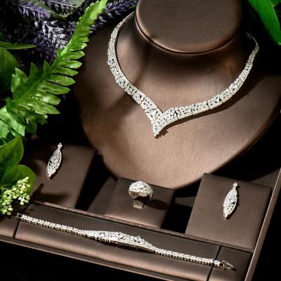 China Classic High Quality CLASSIC 4pcs Earring And Necklace Set For Women Bridal Simple Zircon Wedding Jewelry Sets for sale