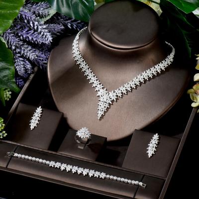 China CLASSIC Pakistani Zircon Dubai Jewelry Set 4pcs Bridal Necklace Earring Sets CZ Nigeria Women Wedding Jewelry for sale