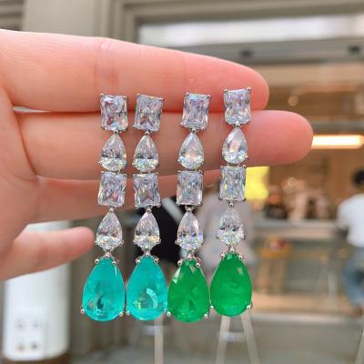 China CLASSIC Crystal Cubic Zirconia Drop Women Emerald Bridal Wedding Zircon Earrings from Baoyi Water for sale