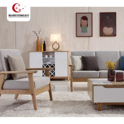 China Modern Solid Wood Five Star Room Sofa Living Room Furniture Wooden Hotel Suite Set for sale