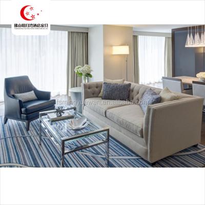 China Sofa Bed Hilton Hotel Furniture Fabric Living Room Solid Wood Double Seats Sofa Set for sale