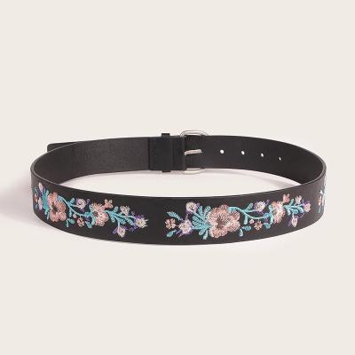 China Latest arrival women's embroidery belt cheap classic fine elegance black belt embroidery belt for sale