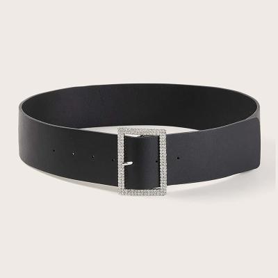 China Professional Elegance Manufacturer Solid Color Faux Stone Wide Square Studded Wide Belt for sale