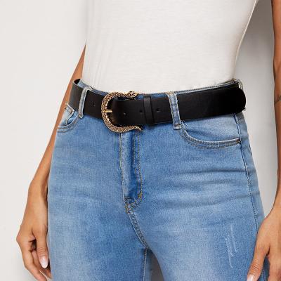 China Fashion New Listing Black Belt Ladies Jeans Waist Snake Buckle Belt For Women for sale