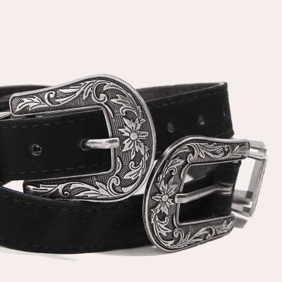 China New Product Fashion Velvet Women Western Double Buckle Western Belt For Women Dress Belt for sale