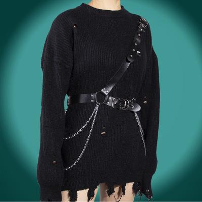 China New Factory Direct Selling Punk Women's Solid Color Decor Chain Belt-Harness for sale