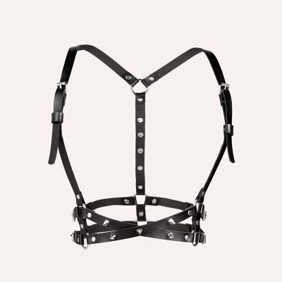 China Factory Design New Product Low Rise Punk Studs Decor Crossed Black Studded Harness Belt for sale