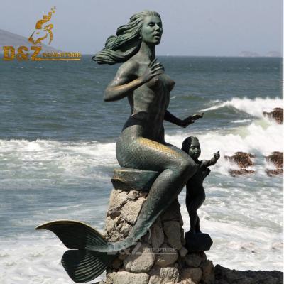 China Europe hot sale outdoor life size bronze mermaid statue with child sculpture for seaside for sale