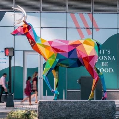 China Europe Stainless Steel Animal Sculptures Stand In Square Outdoor Decor Colorful Deer Statue for sale