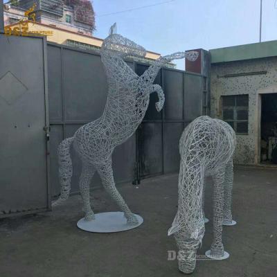 China Contemporary Europe Sculpture Stainless Steel Horse Wire Sculpture for Outdoor for sale