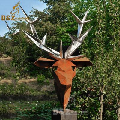 China Europe Modern Garden Decoration Handmade Stainless Steel Geometric Deer Sculpture For Sale for sale